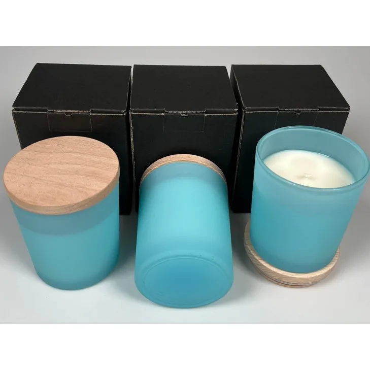 Świeca sojowa zapachowa w szkle błękitny mat - bawełniany knot 245 ml